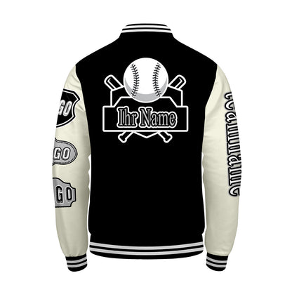 Maßgeschneiderte Schwarz Weiß Letterman Varsity Jacket Individuelle Stickerei  Druck nach Ihrem Wunsch