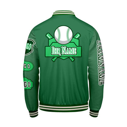 Maßgeschneiderte Grün Letterman Varsity Jacket Individuelle Stickerei  Druck nach Ihrem Wunsch