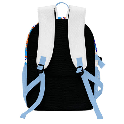 Personalisierter Basketball - und Fußballrucksack in Orange & Blau und Weiß mit Spielernamen & Nummern und Teamlogo #BP-0919-0025