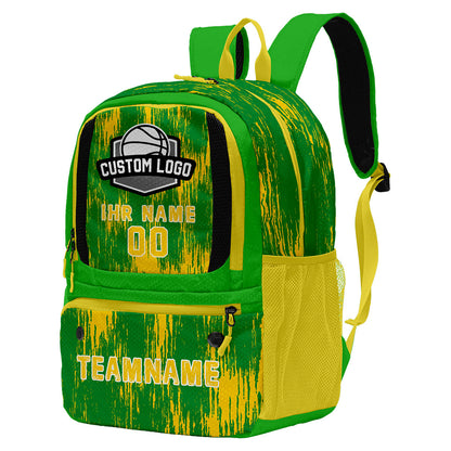 Individuell gestalteter Basketball - und Fußballrucksack in Grasgrün & Zitronengelb & personalisiert mit Spielernamen & Nummern und Teamlogo #BP-0919-0015