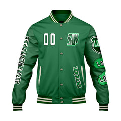 Maßgeschneiderte Grün Letterman Varsity Jacket Individuelle Stickerei  Druck nach Ihrem Wunsch