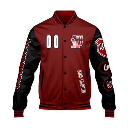 Maßgeschneiderte Rot Schwarz Letterman Varsity Jacket Individuelle Stickerei  Druck nach Ihrem Wunsch