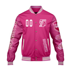 Maßgeschneiderte Rosa Letterman Varsity Jacket Individuelle Stickerei  Druck nach Ihrem Wunsch