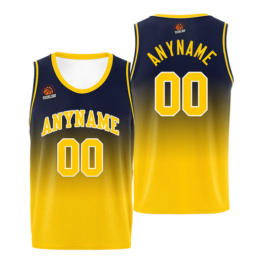 Benutzerdefinierte Basketball Jersey personalisiert genäht Name&Number&Logo Marine&Gelb