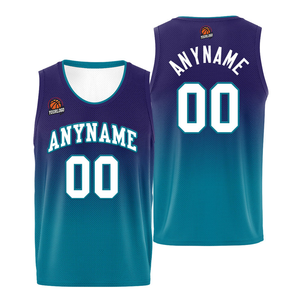 Benutzerdefinierte Basketball Jersey personalisiert genäht Name&Number&Logo Lila&Aqua