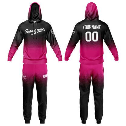 Maßgeschneidertes Verlaufsfarben Hoodie Set  Freizeit-Sportbekleidung in Rosa Schwarz und Weiß