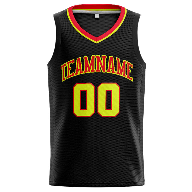Benutzerdefinierte Authentisch  Basketball Trikot Schwarz-Rot-Neongelb