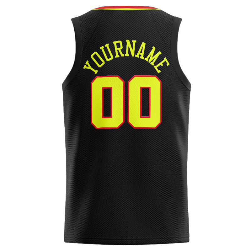 Benutzerdefinierte Authentisch  Basketball Trikot Schwarz-Rot-Neongelb
