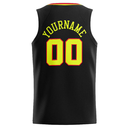 Benutzerdefinierte Authentisch  Basketball Trikot Schwarz-Rot-Neongelb