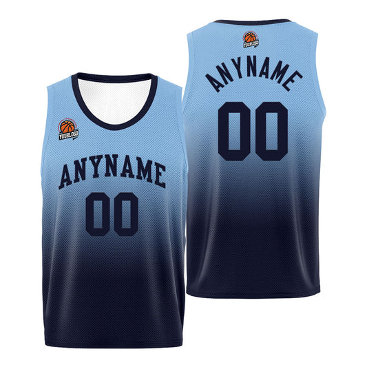 Benutzerdefinierte Basketball Jersey personalisiert genäht Name&Number&Logo Hellblau&Marine