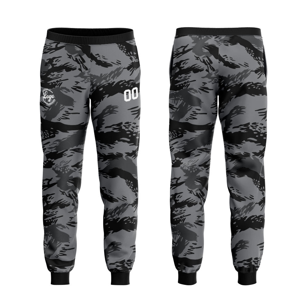 Benutzerdefiniert Tarnung Sport-Hoodie-Oberteil und Hosen-Set Schwarz