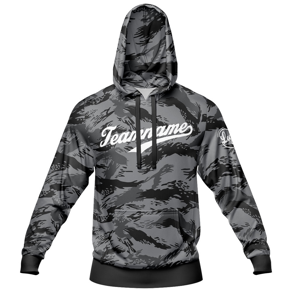 Benutzerdefiniert Tarnung Sport-Hoodie-Oberteil und Hosen-Set Schwarz