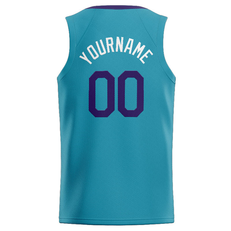 Benutzerdefinierte Authentisch  Basketball Trikot Blaugrün-Violett-Weiß