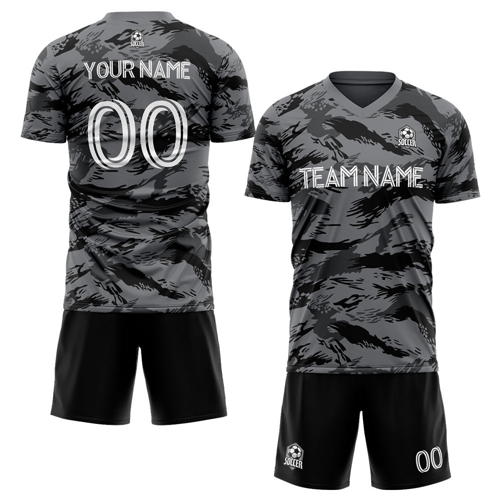 Angefertigte  Grau Fußball-Trikots für Kinder und Erwachsene, personalisierte Fußball-T-Shirts mit Teamname, Nummer und Logo