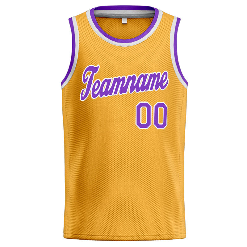 Benutzerdefinierte Authentisch  Basketball Trikot Gelb-Lila-Weiß