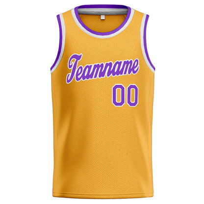 Benutzerdefinierte Authentisch  Basketball Trikot Gelb-Lila-Weiß