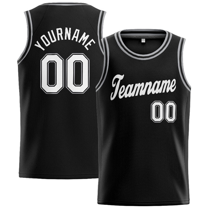 Benutzerdefinierte Authentisch  Basketball Trikot Schwarz-Weiß-Grau