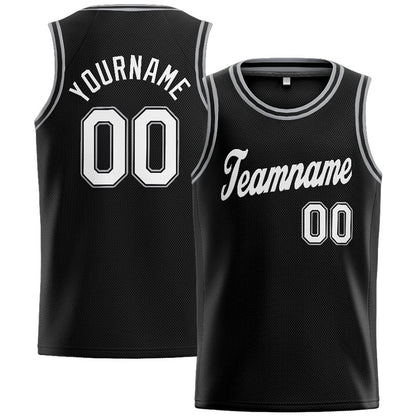 Benutzerdefinierte Authentisch  Basketball Trikot Schwarz-Weiß-Grau