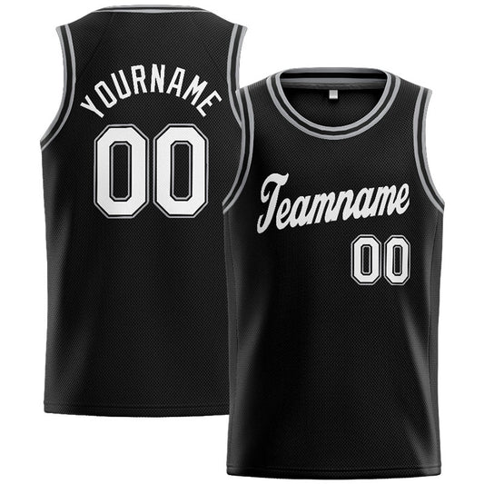 Benutzerdefinierte Authentisch  Basketball Trikot Schwarz-Weiß-Grau