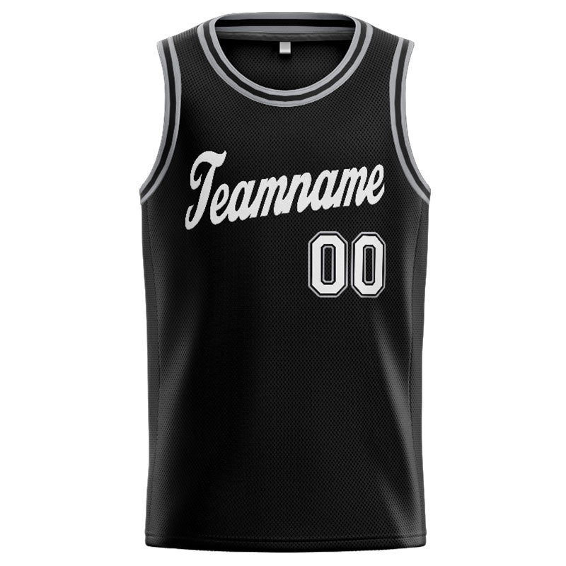 Benutzerdefinierte Authentisch  Basketball Trikot Schwarz-Weiß-Grau