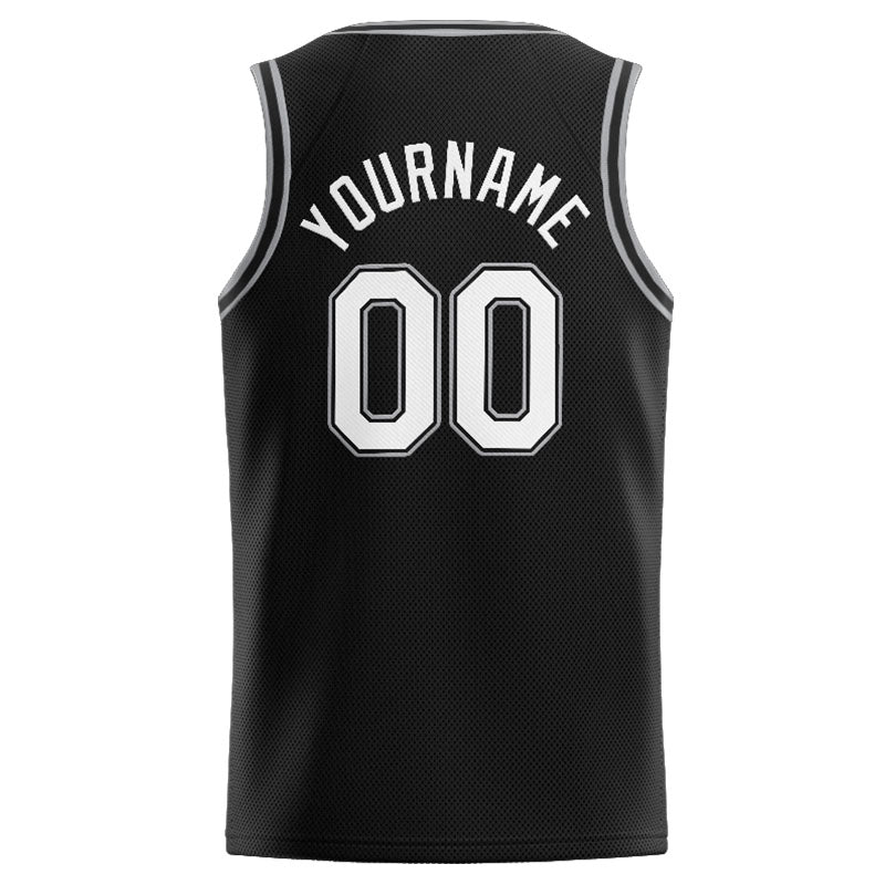 Benutzerdefinierte Authentisch  Basketball Trikot Schwarz-Weiß-Grau