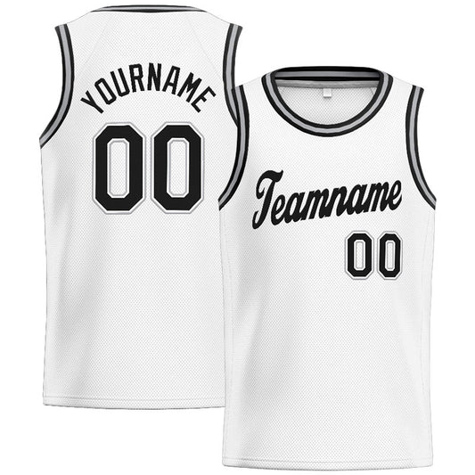 Benutzerdefinierte Authentisch  Basketball Trikot Weiß-Schwarz-Grau