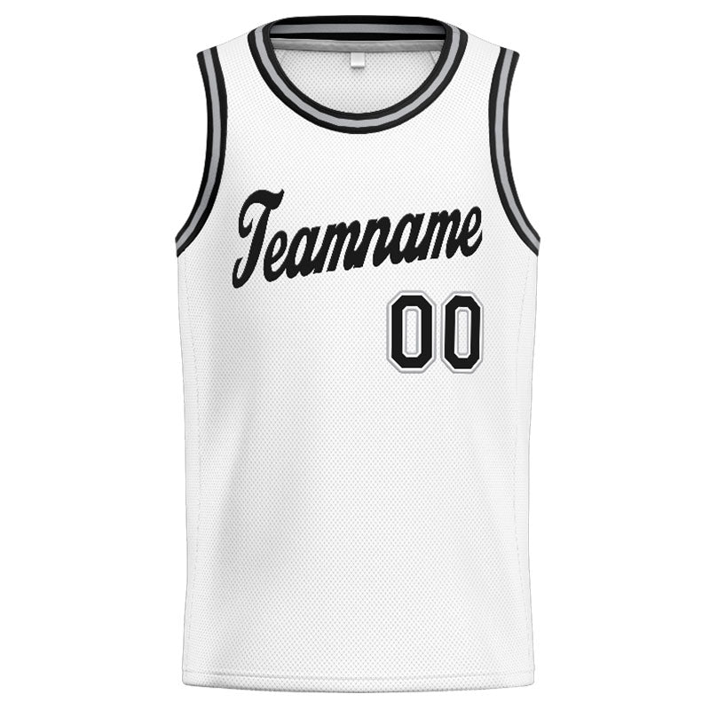 Benutzerdefinierte Authentisch  Basketball Trikot Weiß-Schwarz-Grau
