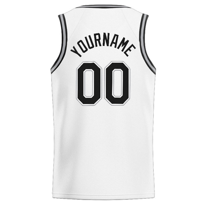 Benutzerdefinierte Authentisch  Basketball Trikot Weiß-Schwarz-Grau