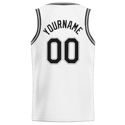 Benutzerdefinierte Authentisch  Basketball Trikot Weiß-Schwarz-Grau