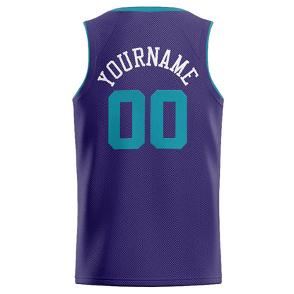 Benutzerdefinierte Authentisch  Basketball Trikot Lila-Blaugrün-Weiß