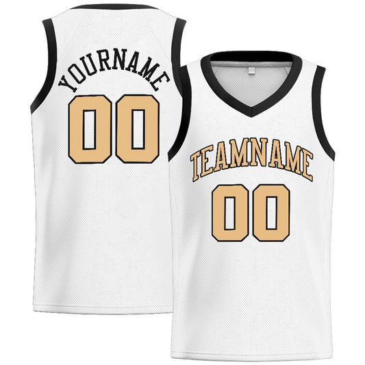 Benutzerdefinierte Authentisch  Basketball Trikot Weiß-Schwarz-Gold