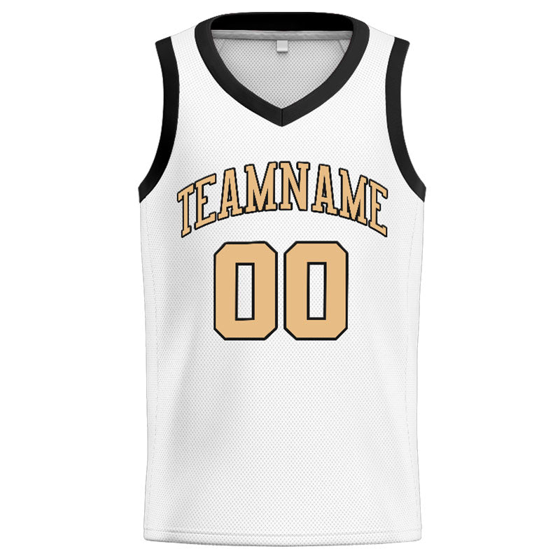 Benutzerdefinierte Authentisch  Basketball Trikot Weiß-Schwarz-Gold
