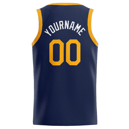 Benutzerdefinierte Authentisch  Basketball Trikot Marine-Weiß-Gelb