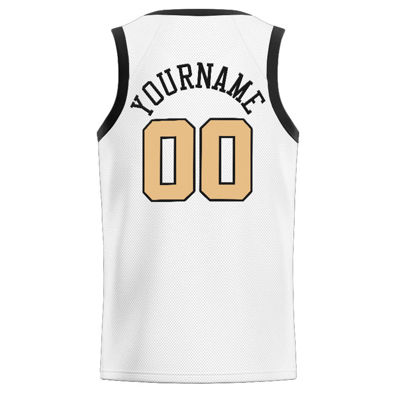Benutzerdefinierte Authentisch  Basketball Trikot Weiß-Schwarz-Gold