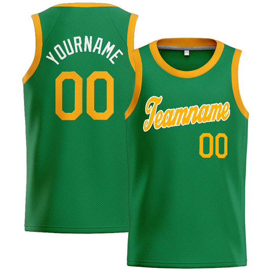 Benutzerdefinierte Authentisch  Basketball Trikot Kelly Grün-Gelb-Weiß
