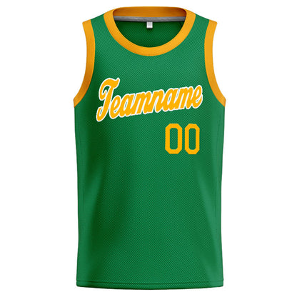 Benutzerdefinierte Authentisch  Basketball Trikot Kelly Grün-Gelb-Weiß