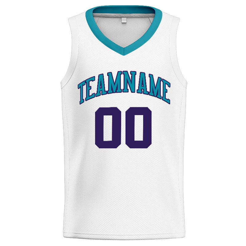 Benutzerdefinierte Authentisch  Basketball Trikot Weiß-Blaugrün-Lila