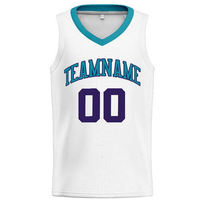 Benutzerdefinierte Authentisch  Basketball Trikot Weiß-Blaugrün-Lila