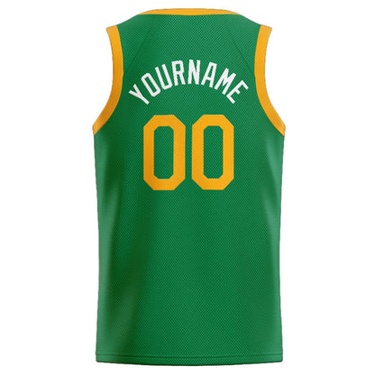 Benutzerdefinierte Authentisch  Basketball Trikot Kelly Grün-Gelb-Weiß