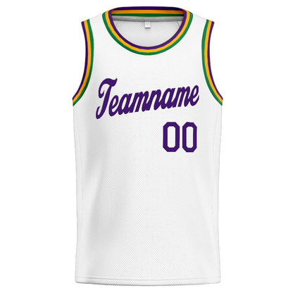 Benutzerdefinierte Authentisch  Basketball Trikot Weiß-Lila-Kelly Grün-Gelb