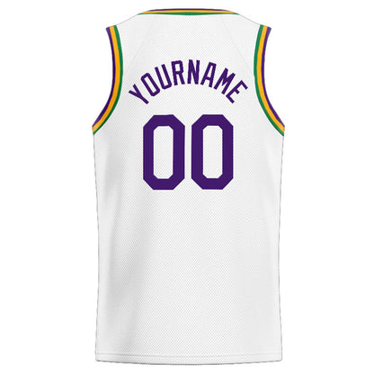 Benutzerdefinierte Authentisch  Basketball Trikot Weiß-Lila-Kelly Grün-Gelb