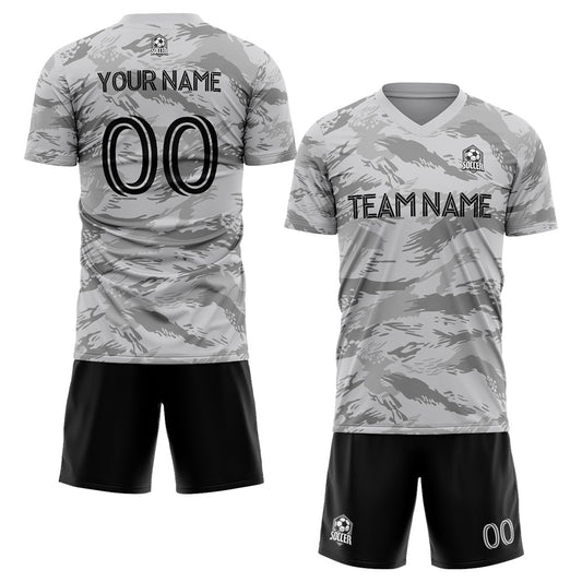 Benutzerdefinierte Fußballuniform Jersey Kinder Erwachsene Personalisiertes Set Jersey Shirt Grau