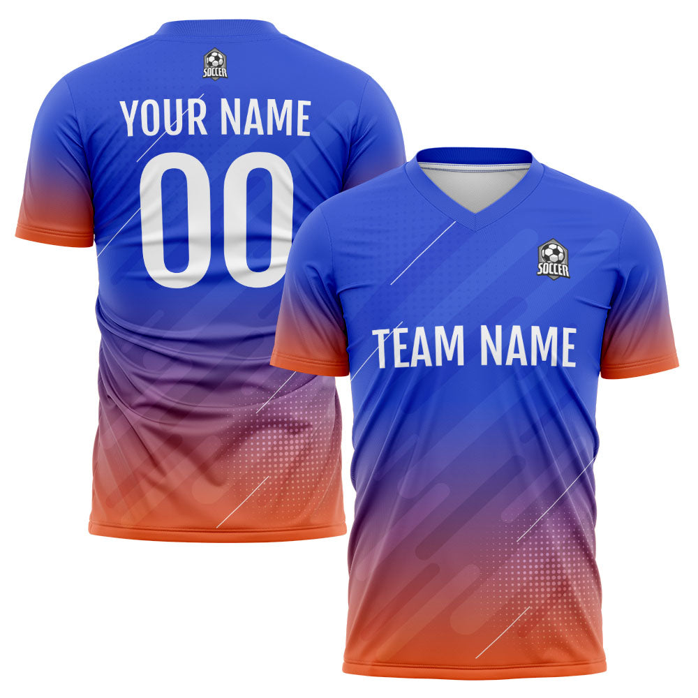 Benutzerdefinierte Fußball Trikots für Männer Frauen Personalisierte Fußball Uniformen für Erwachsene und Kind Blau&Orange