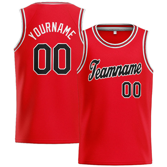 Benutzerdefinierte Authentisch  Basketball Trikot Rot-Schwarz-Weiß