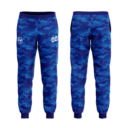 Benutzerdefiniert Tarnung Sport-Hoodie-Oberteil und Hosen-Set Blau