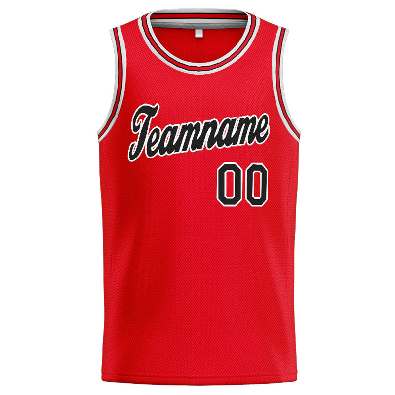 Benutzerdefinierte Authentisch  Basketball Trikot Rot-Schwarz-Weiß