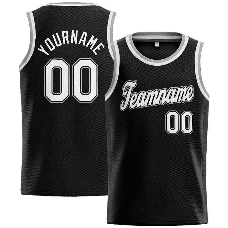 Benutzerdefinierte Authentisch  Basketball Trikot Schwarz-Weiß-Grau
