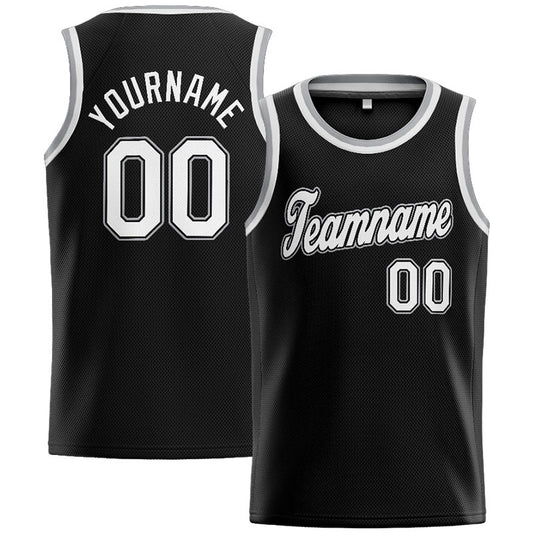 Benutzerdefinierte Authentisch  Basketball Trikot Schwarz-Weiß-Grau