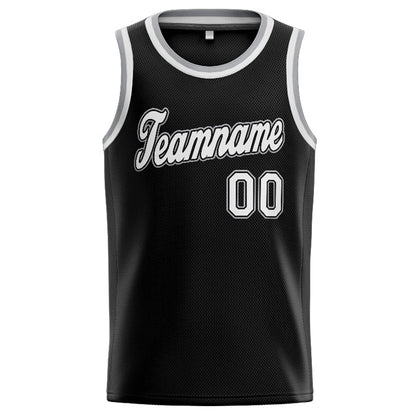 Benutzerdefinierte Authentisch  Basketball Trikot Schwarz-Weiß-Grau