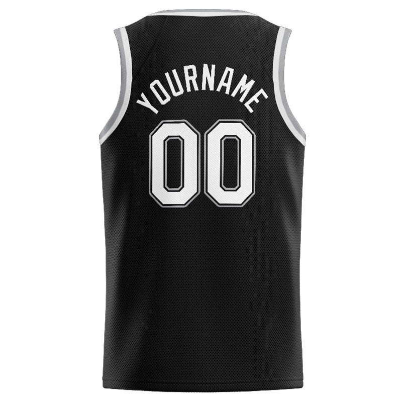 Benutzerdefinierte Authentisch  Basketball Trikot Schwarz-Weiß-Grau